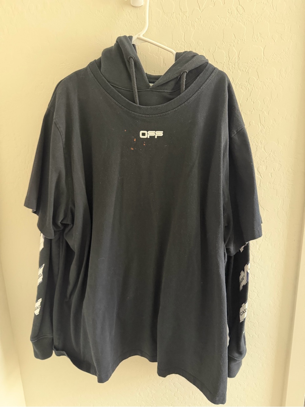 Off-White Black Abloh Hoodie Double Layer Connected T-Shirt Sz. XL